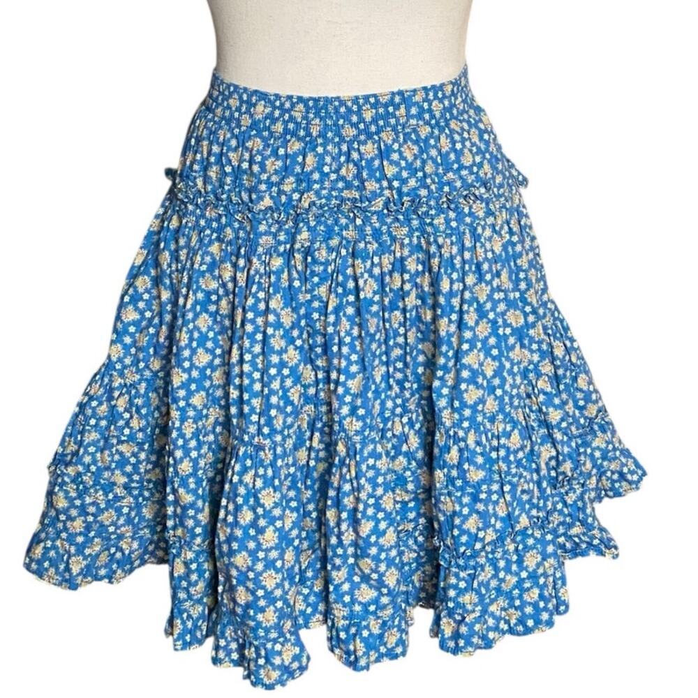 Vtg 90s Y2K Oilily Micro Ditsy Floral Tiered Skirt Girls 140 (US size 10?) Blue